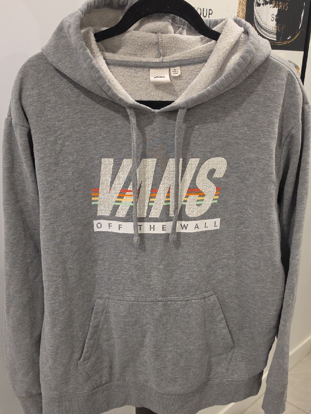 Vans Gray Large Hoodie with Retro Stripe Logo